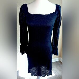 J.O.A. Smocked Puff Sleeved Little Black Dress, NWT